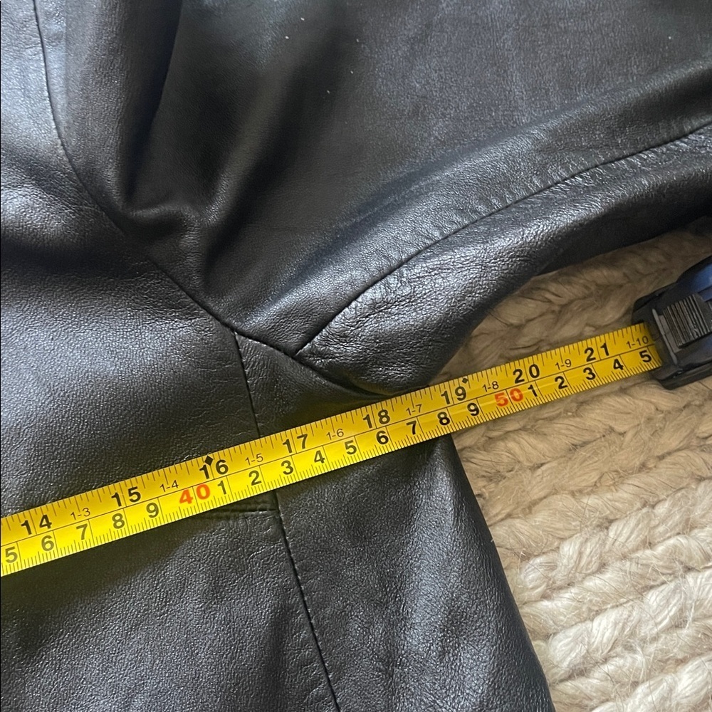 Colebrook & Co Black Leather Funnel Neck Longline Jacket Coat Dress Minimalist - Picture 12 of 15